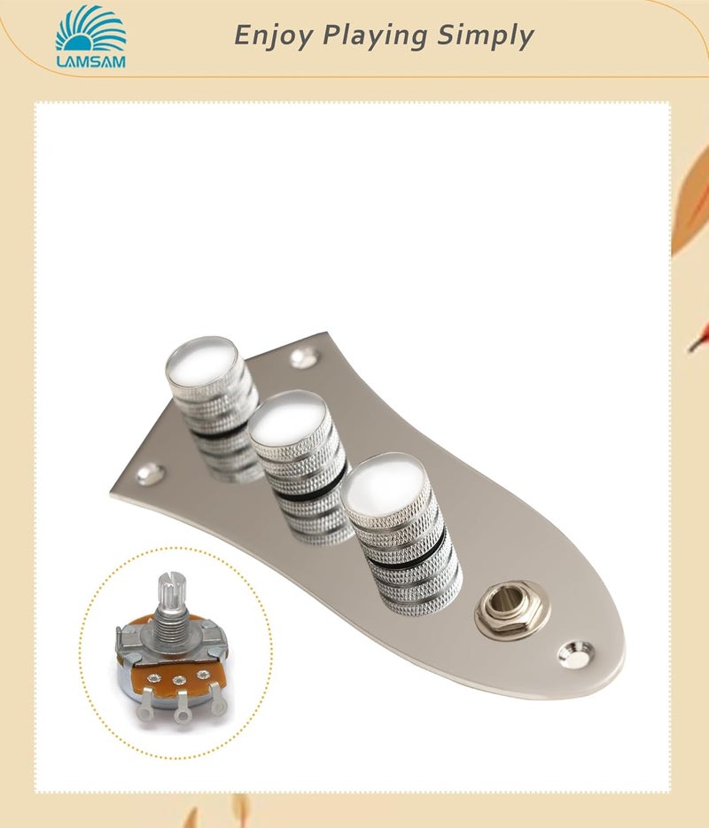 LAMSAM Store 𝙋𝙧𝙚𝙬𝙞𝙧𝙚𝙙 𝘾𝙤𝙣𝙩𝙧𝙤𝙡 𝙋𝙡𝙖𝙩𝙚 for Jazz Bass Guitar, Loaded Guitar Control Board Wired with Alpha Potentiometers Full Contact Output Jack, As Luthier's Replacement Parts, Chrome-02 - Image 5